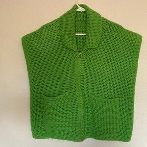 Handmade Crochet Green Zipped Up Vest Women’s Size L